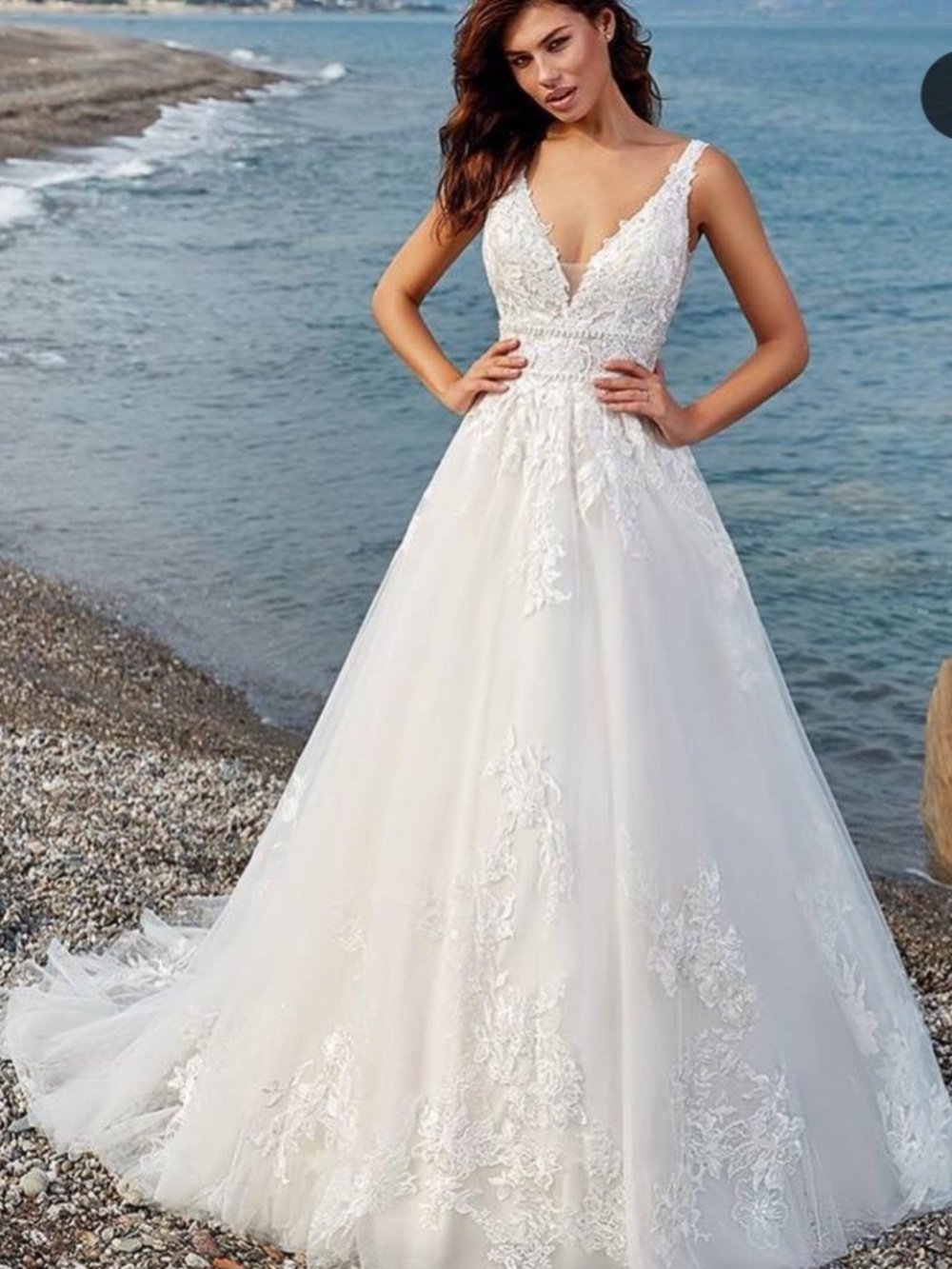 Eddy K Lolana Wedding Dress Ballgown Gown Floral Lace V-Neck Sleeveless Train